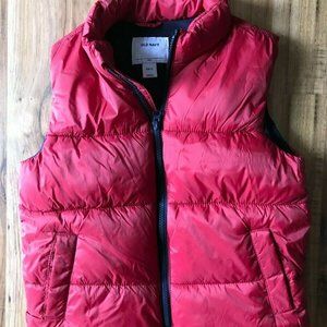 Boy Unisex OLD NAVY PUFFER VEST Fleece Lining S 6 7 Burgundy Navy Blue  Zip Warm